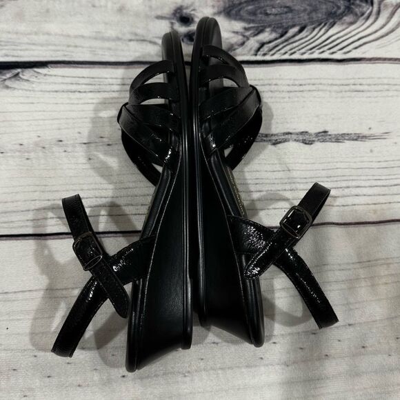 SAS Strippy Low Wedge Black Sandals Women's 9.5 M Tripad Leather Comfort Strappy - Picture 10 of 10